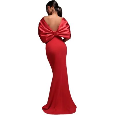 Lang slipjurk met blote schouders en strik op de rug vrouw Goddiva Scuba Rouge 44 Lang slipjurk met blote schouders en strik op de rug vrouw Goddiva Scuba Rouge 44