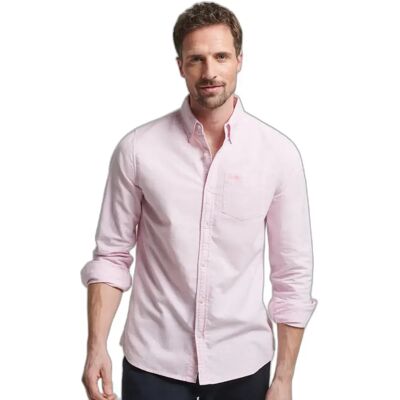 Superdry Heren Roze Oxford Overhemd - Casual Lange M Superdry Heren Roze Oxford Overhemd - Casual Lange M