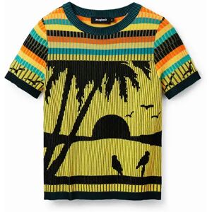 Dames t-shirt met mesh landschap Desigual Jaune L Dames t-shirt met mesh landschap Desigual Jaune L