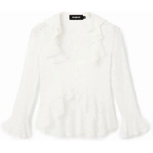 Damesblouse met lange mouwen en ruches Desigual Blanc L Damesblouse met lange mouwen en ruches Desigual Blanc L