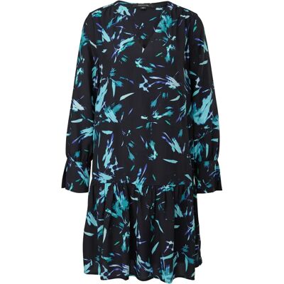 Midi-jurk met lange mouwen van bedrukt viscose met V-hals voor vrouwen COMMA Noir 34 Midi-jurk met lange mouwen van bedrukt viscose met V-hals voor vrouwen COMMA Noir 34