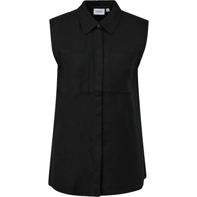 Mouwloos lange linnen gemixte blouse met borstzakken dames COMMA Noir 36 Mouwloos lange linnen gemixte blouse met borstzakken dames COMMA Noir 36