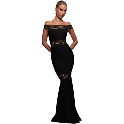 Damesjurk Goddiva Off The Shoulder Ribbed Maxi Noir 40 Damesjurk Goddiva Off The Shoulder Ribbed Maxi Noir 40