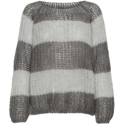 Gestreepte trui met ronde hals en lange mouwen voor dames Pulz Jeans Peyton Gris L/XL Gestreepte trui met ronde hals en lange mouwen voor dames Pulz Jeans Peyton Gris L/XL
