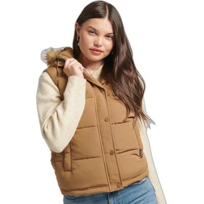 Damesjas van imitatiebont zonder mouwen Superdry Everest Marron XL Damesjas van imitatiebont zonder mouwen Superdry Everest Marron XL