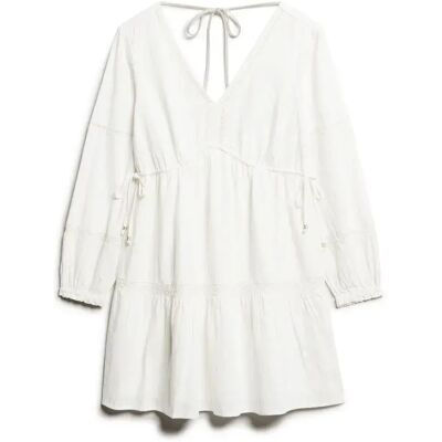 Korte damesjurk met lange mouwen en ruches Superdry Ibiza Blanc S Korte damesjurk met lange mouwen en ruches Superdry Ibiza Blanc S