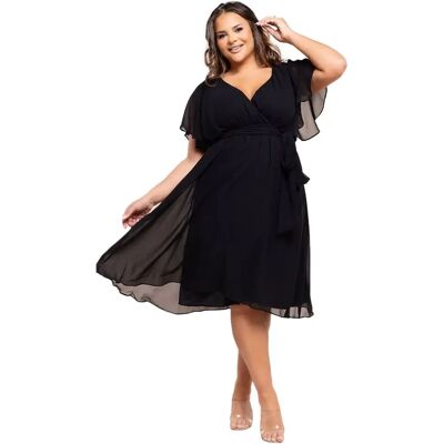 Wikkeljurk met uitlopende mouwen dames Goddiva Midi Noir 44 Wikkeljurk met uitlopende mouwen dames Goddiva Midi Noir 44