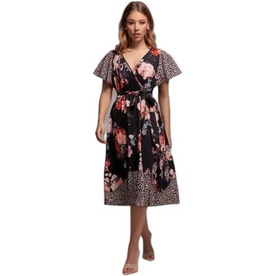 Vrouwelijke midi jurk met vlinder mouwen Goddiva Marron 38 Vrouwelijke midi jurk met vlinder mouwen Goddiva Marron 38