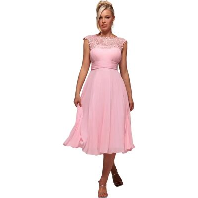 Damesjurk met plooi Goddiva Crochet Midi Rose 34 Damesjurk met plooi Goddiva Crochet Midi Rose 34