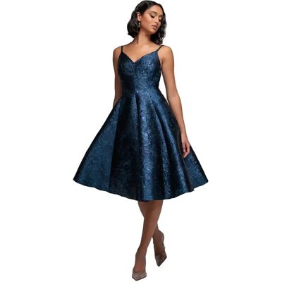 Damesjurk met plooi Goddiva A-line Midi Bleu 40 Damesjurk met plooi Goddiva A-line Midi Bleu 40