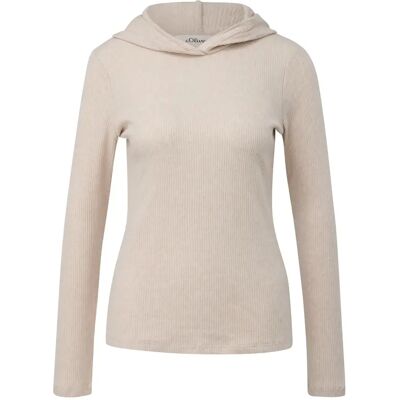 Slim Fit Langarm T-shirt van Gelaagd Jersey met Kap voor Dames s.Oliver Beige 44 Slim Fit Langarm T-shirt van Gelaagd Jersey met Kap voor Dames s.Oliver Beige 44