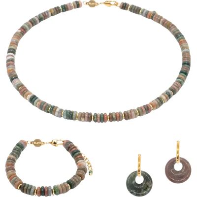 Halsketting, armband en oorbellen van Indiase agaat voor vrouwen Sloya Blima Vert 16,5/20 cm Halsketting, armband en oorbellen van Indiase agaat voor vrouwen Sloya Blima Vert 16,5/20 cm