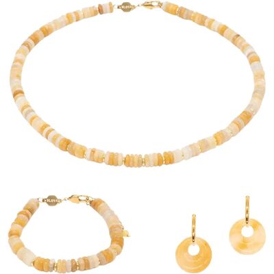 Halsketting, armband en oorbellen van jade voor vrouwen Sloya Blima Jaune 16,5/20 cm Halsketting, armband en oorbellen van jade voor vrouwen Sloya Blima Jaune 16,5/20 cm