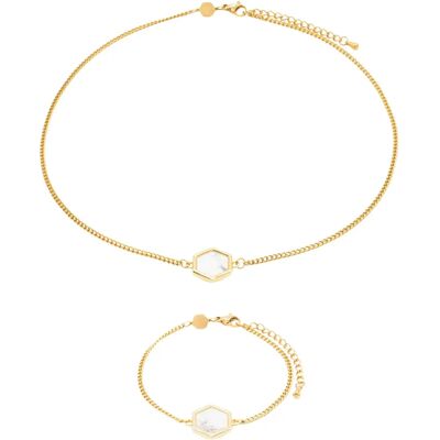Halsketting en armband van Howlite voor dames Sloya Hexalia Blanc 17/21,5 cm Halsketting en armband van Howlite voor dames Sloya Hexalia Blanc 17/21,5 cm