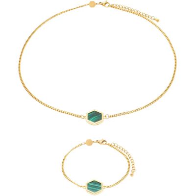 Halsketting en armband van Malachiet voor vrouwen Sloya Hexalia Vert 17/21,5 cm Halsketting en armband van Malachiet voor vrouwen Sloya Hexalia Vert 17/21,5 cm