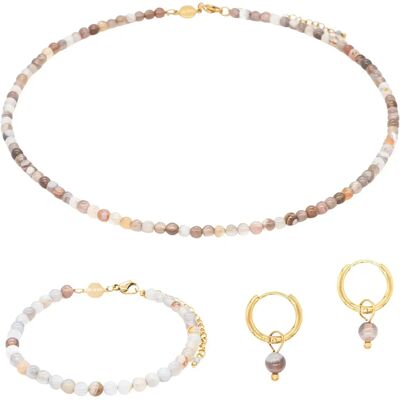 Collier, bracelet en agate botswana en steen en oorbellen voor vrouwen Sloya Serena Blanc 17,5/23 cm Collier, bracelet en agate botswana en steen en oorbellen voor vrouwen Sloya Serena Blanc 17,5/23 cm