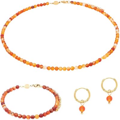 Halsketting, armband en oorbellen van carneool voor dames Sloya Serena Rouge 17,5/23 cm Halsketting, armband en oorbellen van carneool voor dames Sloya Serena Rouge 17,5/23 cm