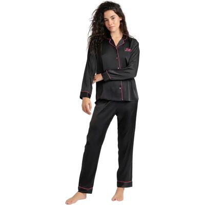 Satin lange mouwen pyjama voor dames Barbie Vintage Noir M Satin lange mouwen pyjama voor dames Barbie Vintage Noir M