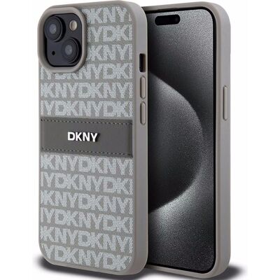 DKNY Beige hardcase voor iPhone 15 - Lederen patroon & metalen logo DKNY Beige hardcase voor iPhone 15 - Lederen patroon & metalen logo