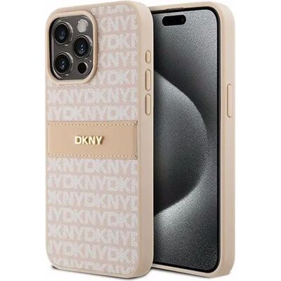 DKNY Roze Lederen iPhone 15 Pro Max Hoes - Gestreept Patroon & Metaallogo DKNY Roze Lederen iPhone 15 Pro Max Hoes - Gestreept Patroon & Metaallogo