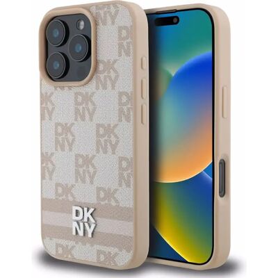 DKNY roze hoes voor iPhone 16 Pro - Geruit & Gestreept DKNY roze hoes voor iPhone 16 Pro - Geruit & Gestreept