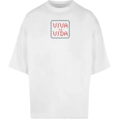 T-shirt Merchcode Frida Kahlo - Pixels viva la vida Huge Blanc M T-shirt Merchcode Frida Kahlo - Pixels viva la vida Huge Blanc M