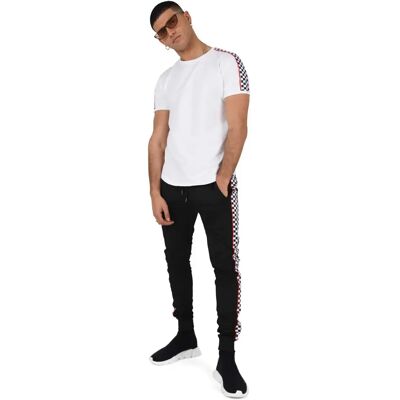 T-shirt met dambord en biezen aan de zijkanten Project X Paris Blanc XL T-shirt met dambord en biezen aan de zijkanten Project X Paris Blanc XL