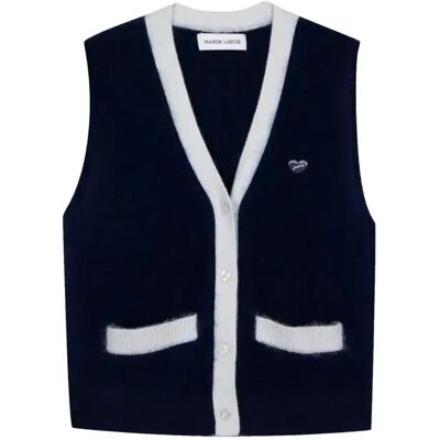 Gebreide dameswol gilet Maison Labiche Servandoni Cashmere Mini Patch Coeur Bleu XL Gebreide dameswol gilet Maison Labiche Servandoni Cashmere Mini Patch Coeur Bleu XL