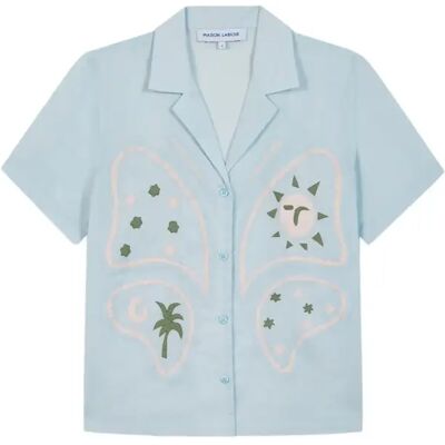 Katoenen dameshemd Maison Labiche Souchier Butterfly Patch Bleu M Katoenen dameshemd Maison Labiche Souchier Butterfly Patch Bleu M
