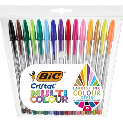 Set van 15 pennen BIC Cristal Kleurrijk TU Set van 15 pennen BIC Cristal Kleurrijk TU