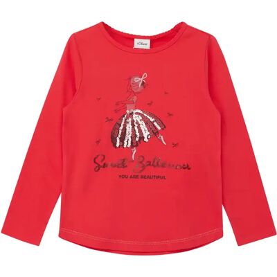 Meisjes T-shirt met lange mouwen van glanzend garen en pailletten met een ronde zoom s.Oliver Rouge 10 jaar Meisjes T-shirt met lange mouwen van glanzend garen en pailletten met een ronde zoom s.Oliver Rouge 10 jaar