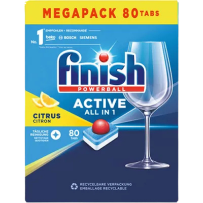 Finish Active All-in-1 Citrus Vaatwastabletten â 80 stuks Finish Active All-in-1 Citrus Vaatwastabletten â 80 stuks