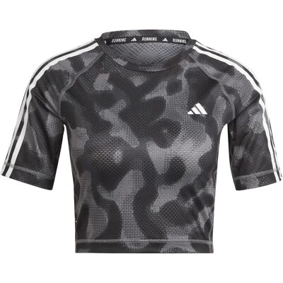 adidas Own The Run 3-Stripes Allover Print T-Shirt - Vrouw - Grijs adidas Own The Run 3-Stripes Allover Print T-Shirt - Vrouw - Grijs