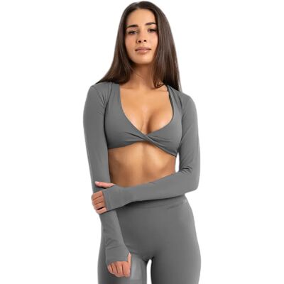 Dames lange mouwen top Gym Glamour Shrug Glow Gris S Female Dames lange mouwen top Gym Glamour Shrug Glow Gris S Female
