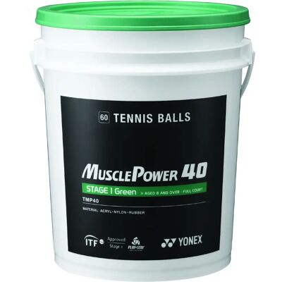 YONEX Muscle Power 40 Tennissballen - Groen - Rubber - 60 Ballen YONEX Muscle Power 40 Tennissballen - Groen - Rubber - 60 Ballen