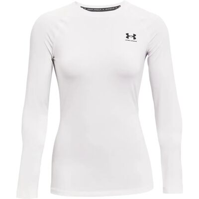 Under Armour HeatGear compressie lange mouwtop voor dames - Wit / Zwart XL Under Armour HeatGear compressie lange mouwtop voor dames - Wit / Zwart XL
