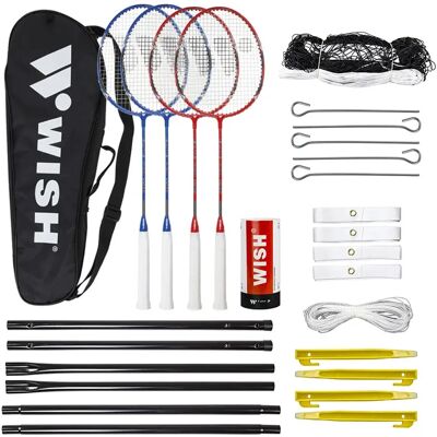 Wish Alumtec Badminton Set - 4 Rackets, 3 Ailerons, Net, Lines Wish Alumtec Badminton Set - 4 Rackets, 3 Ailerons, Net, Lines