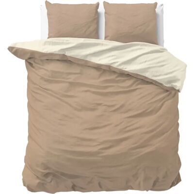 Sleeptime Dekbedovertrek Twin Face Crème Taupe - Lits-jumeaux 240 x 200/220 cm + 2 kussenslopen Sleeptime Dekbedovertrek Twin Face Crème Taupe - Lits-jumeaux 240 x 200/220 cm + 2 kussenslopen