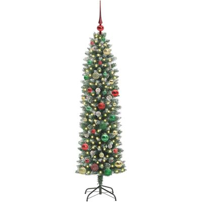 vidaXL Kunstmatige slanke kerstboom Groen en Wit 150 cm vidaXL Kunstmatige slanke kerstboom Groen en Wit 150 cm