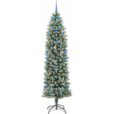 vidaXL Kunstmatige slanke kerstboom Groen en Wit 210 cm vidaXL Kunstmatige slanke kerstboom Groen en Wit 210 cm