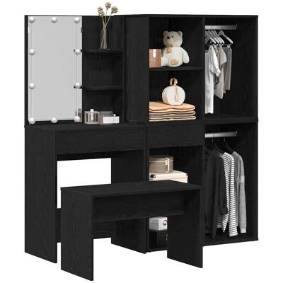 vidaXL Make-up tafel set met LED 4 st Zwart Eiken Bewerkt hout vidaXL Make-up tafel set met LED 4 st Zwart Eiken Bewerkt hout