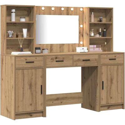 vidaXL Make-up tafel set met LED 3 st Artisan Eiken Bewerkt hout vidaXL Make-up tafel set met LED 3 st Artisan Eiken Bewerkt hout