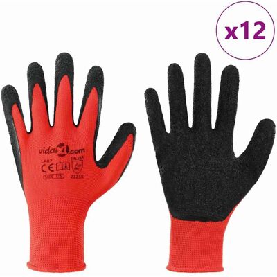 vidaXL Werkhandschoenen 12 st Rood en Zwart 7 / S Latexcoating vidaXL Werkhandschoenen 12 st Rood en Zwart 7 / S Latexcoating