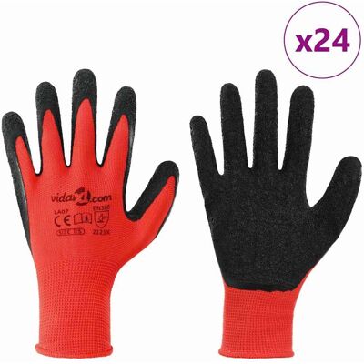 vidaXL Werkhandschoenen 24 st Rood en Zwart 7 / S Latexcoating vidaXL Werkhandschoenen 24 st Rood en Zwart 7 / S Latexcoating