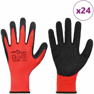 vidaXL Werkhandschoenen 24 st Rood en Zwart 8 / m Latexcoating vidaXL Werkhandschoenen 24 st Rood en Zwart 8 / m Latexcoating