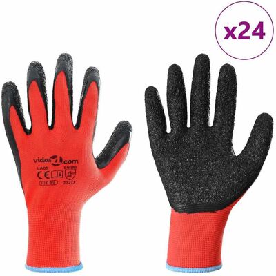 vidaXL Werkhandschoenen 24 st Rood en Zwart 9 / l Latexcoating vidaXL Werkhandschoenen 24 st Rood en Zwart 9 / l Latexcoating