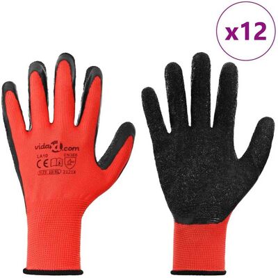 vidaXL Werkhandschoenen 12 st Rood en Zwart 10 / xl Latexcoating vidaXL Werkhandschoenen 12 st Rood en Zwart 10 / xl Latexcoating