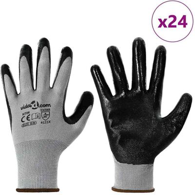 vidaXL Werkhandschoenen 24 st Grijs en zwart 8 / m Polyester vidaXL Werkhandschoenen 24 st Grijs en zwart 8 / m Polyester