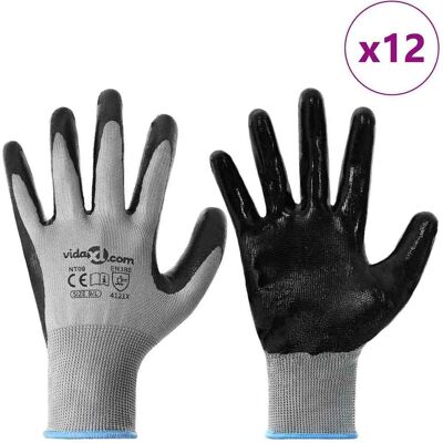 vidaXL Werkhandschoenen 12 st Grijs en zwart 9 / l Polyester vidaXL Werkhandschoenen 12 st Grijs en zwart 9 / l Polyester
