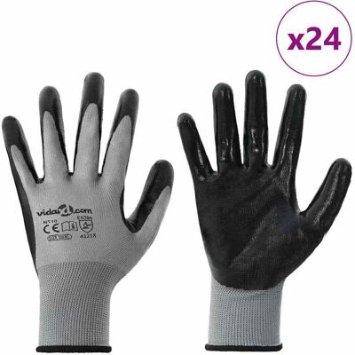vidaXL Werkhandschoenen 24 st Grijs en zwart 10 / xl Polyester vidaXL Werkhandschoenen 24 st Grijs en zwart 10 / xl Polyester
